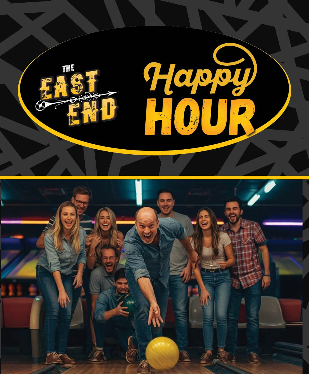 The East End Happy Hour with guests swinging at Topgolf at bowling at the lanes